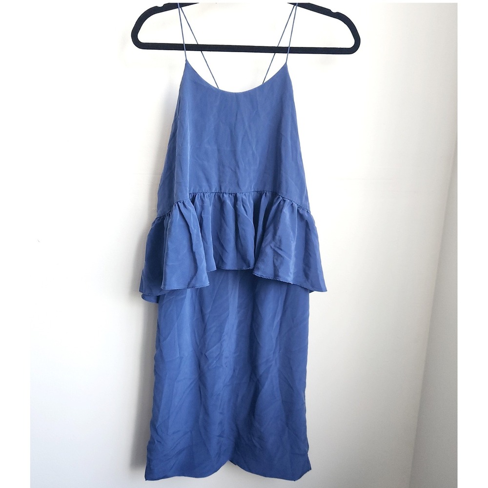 Tibi Blue 100% Silk Strappy Peplum Dress Size 4 Tiered Skirt designer